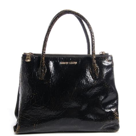 MIU MIU Leather Craquele Handbag Nero Black 